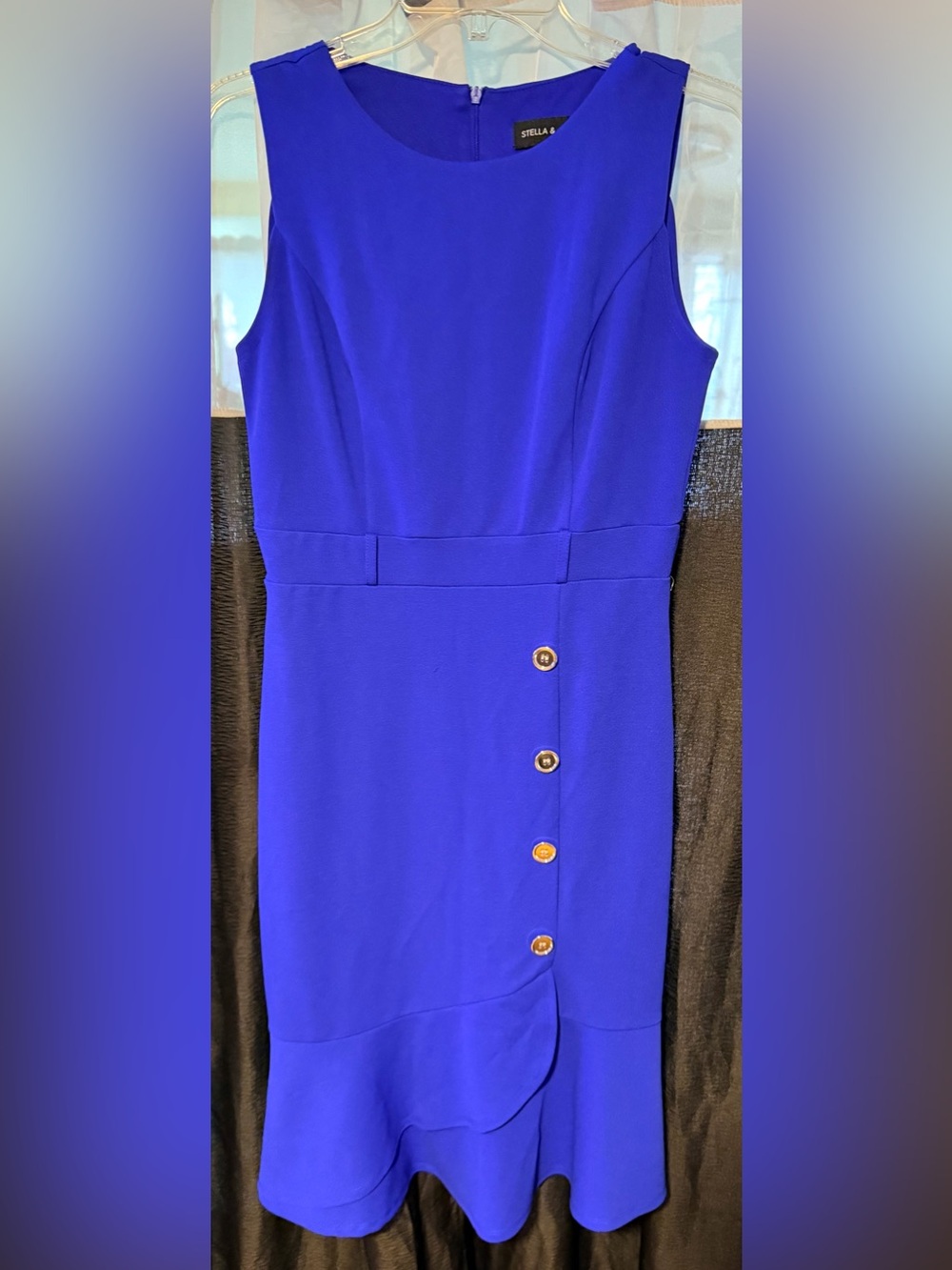 Preloved Sleeveless Royal Blue Sheath Dress with Side Buttons